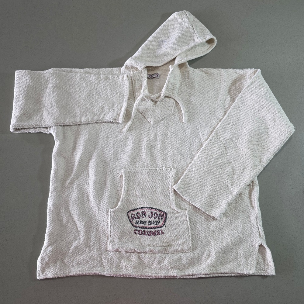 Ron Jon Surf Shop Cozumel Baja Hoodie Cream Woven Drug Rug Pullover Mens L